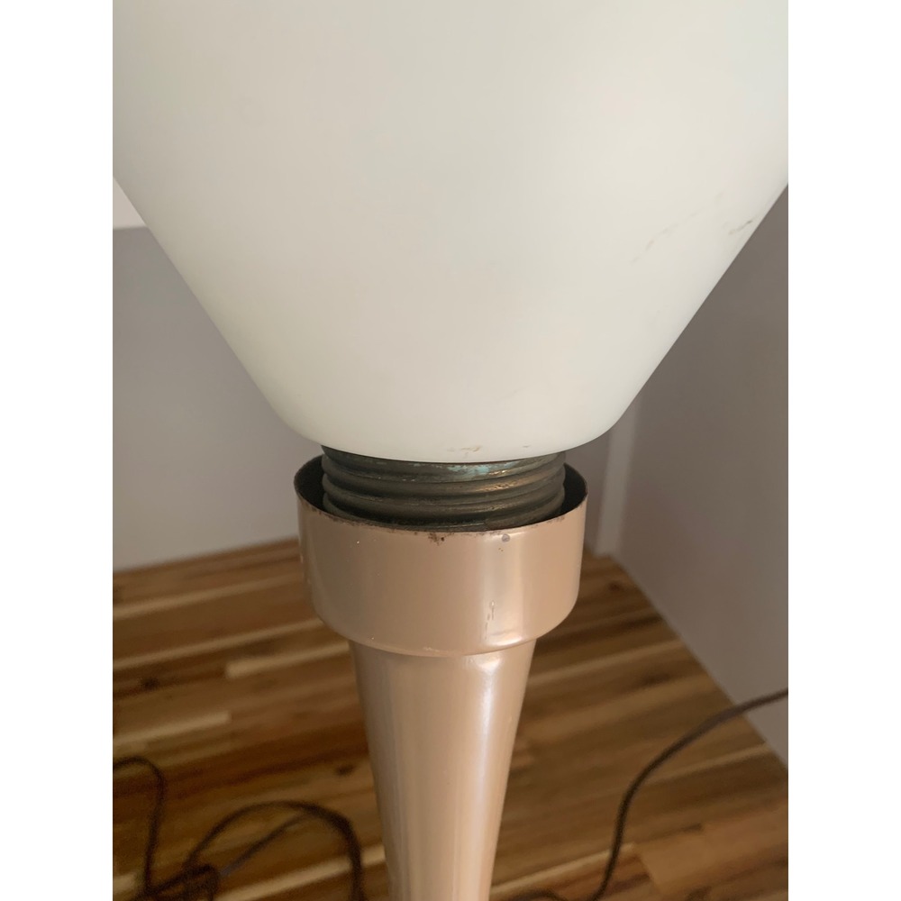 Vintage Metal MCM RetroTable Lamp Frosted Glass Beehive Shade Retro 50s 60s Tan - Picture 3 of 7